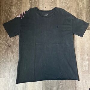 AllSaints Black Short Sleeve Tee with Pink Shoulder Accent